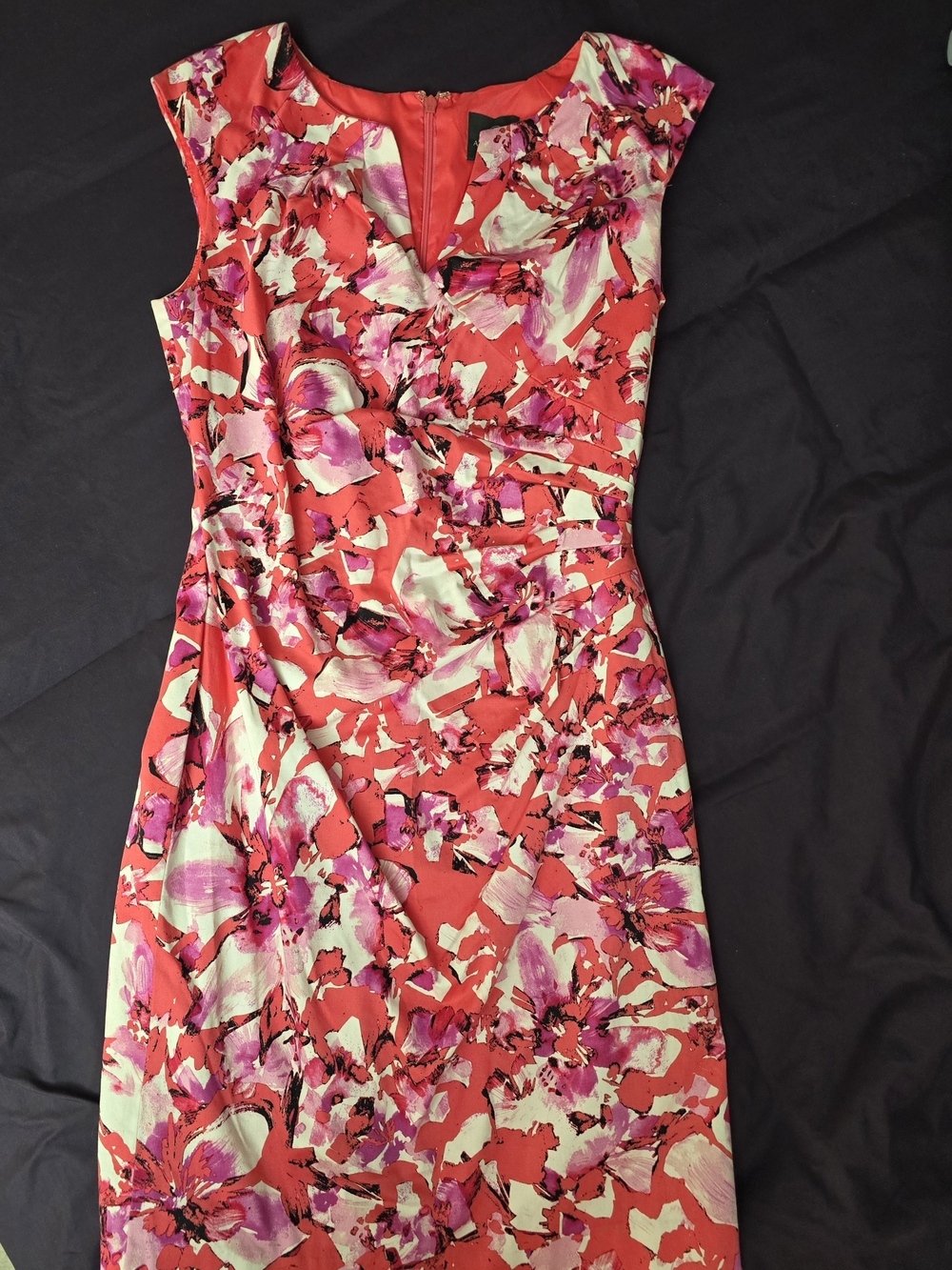 Adrianna Papell Coral and Pink Floral Cap-Sleeve Midi Dress
